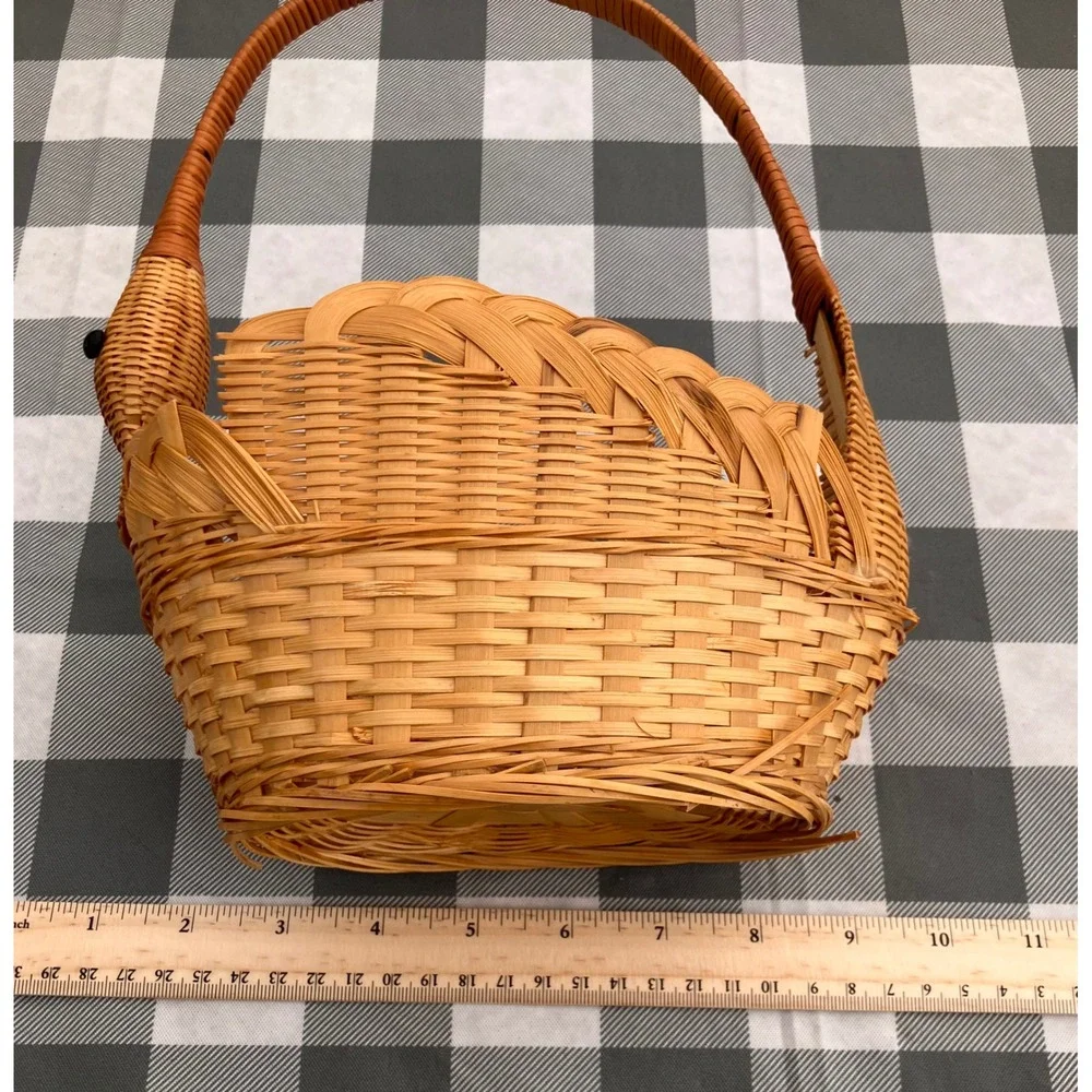 Swan Wicker Basket OS Tan Woven Rattan Decorative Animal Handle